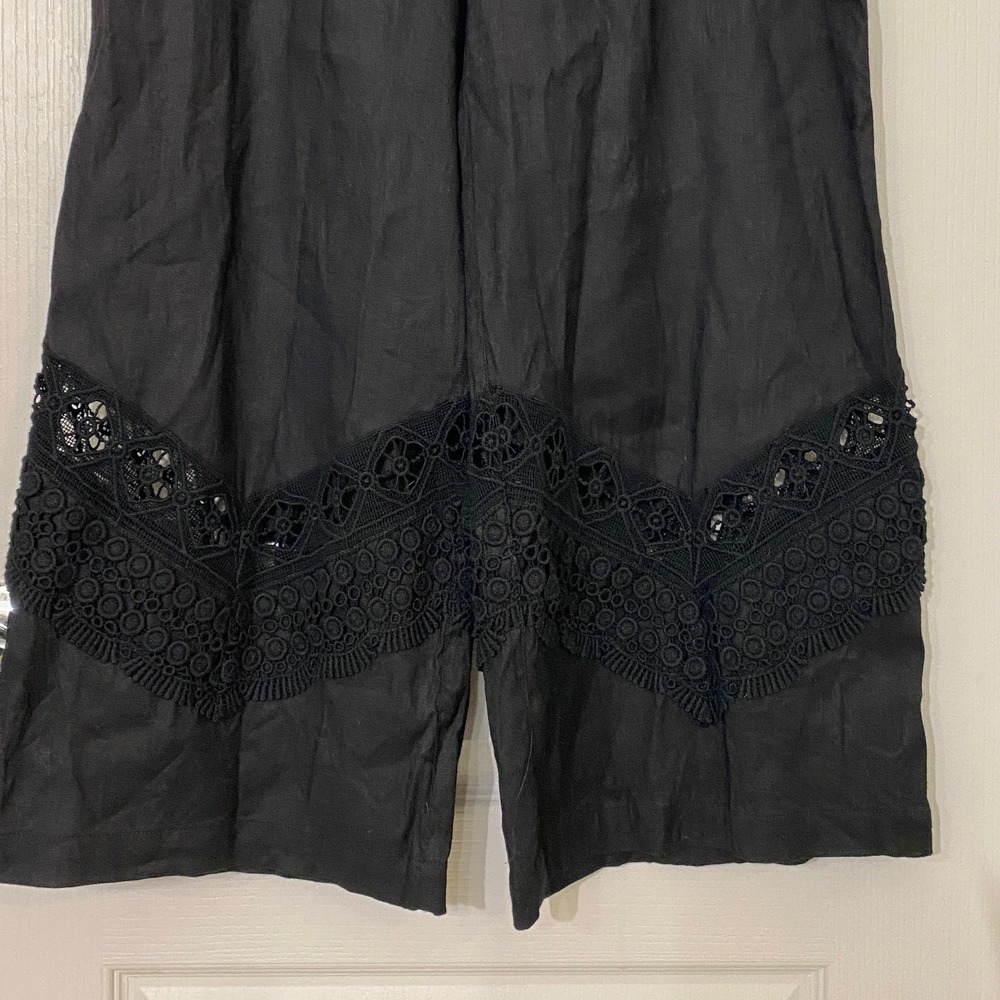 Susan Graver Black Wide Leg Cropped Pants Lace Trim Elastic Waist Women's 16 EUC - Picture 14 of 15